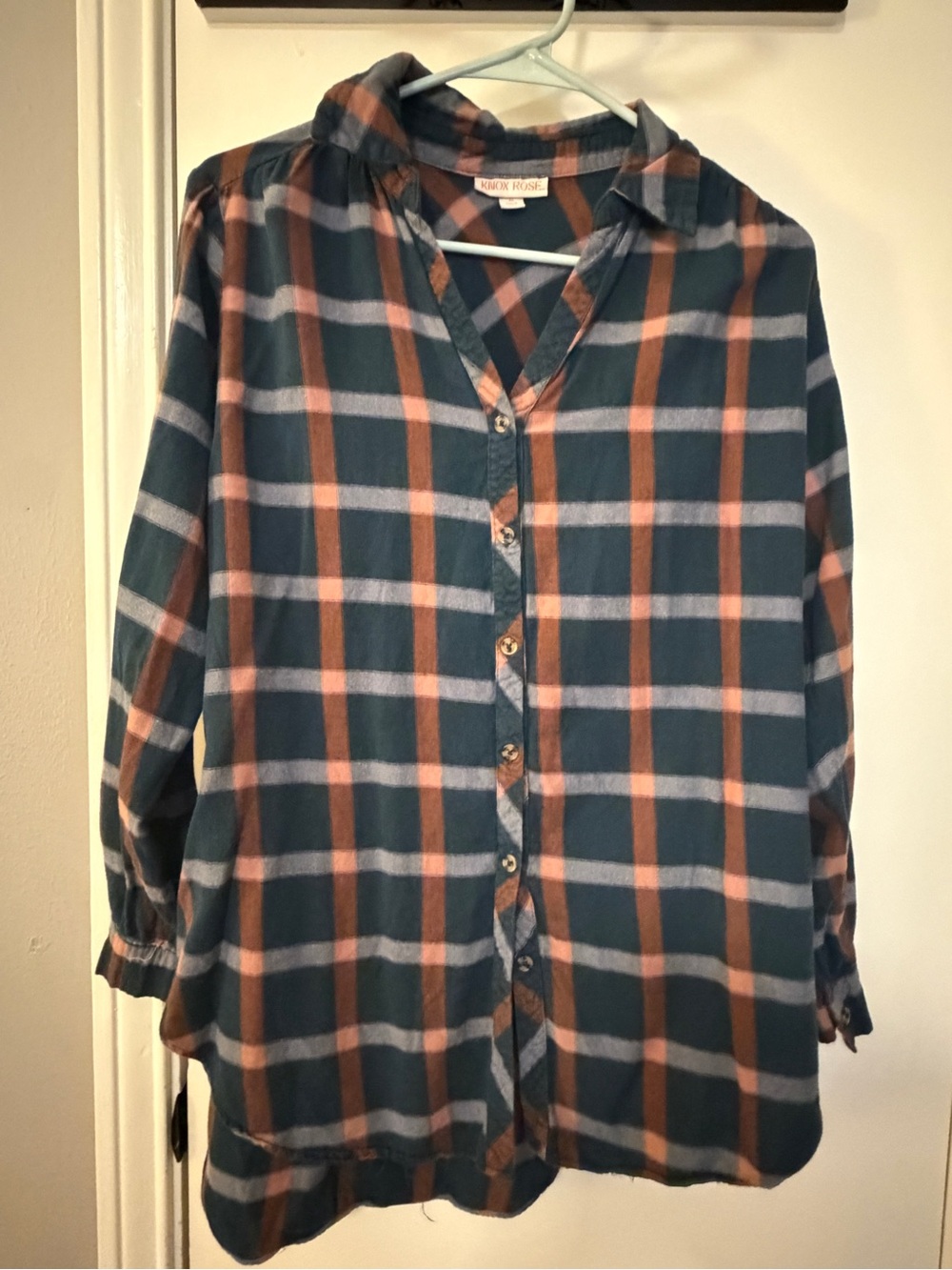 Knox Rose Teal, Rust and Light Blue Plaid Button-Down Shirt